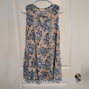 Umgee Blue and Tan Floral Mini Dress